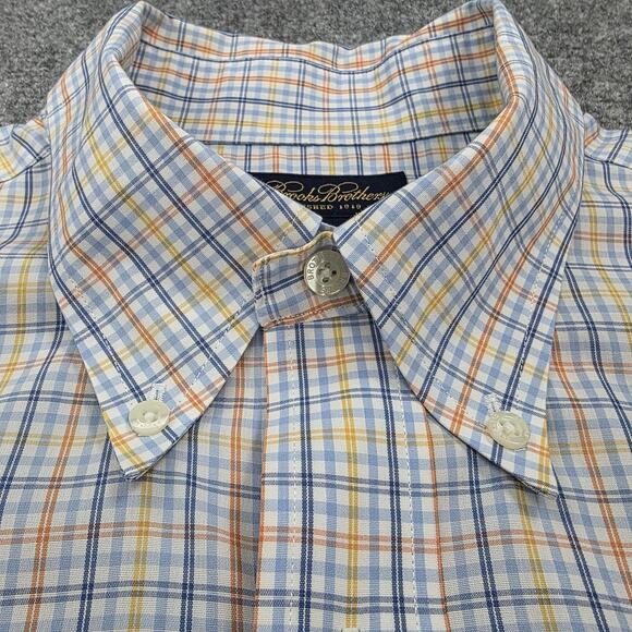 Brooks Brothers Shirt Mens Large Blue Plaid Short Sleeve Button Down Non Iron - Picture 11 of 16